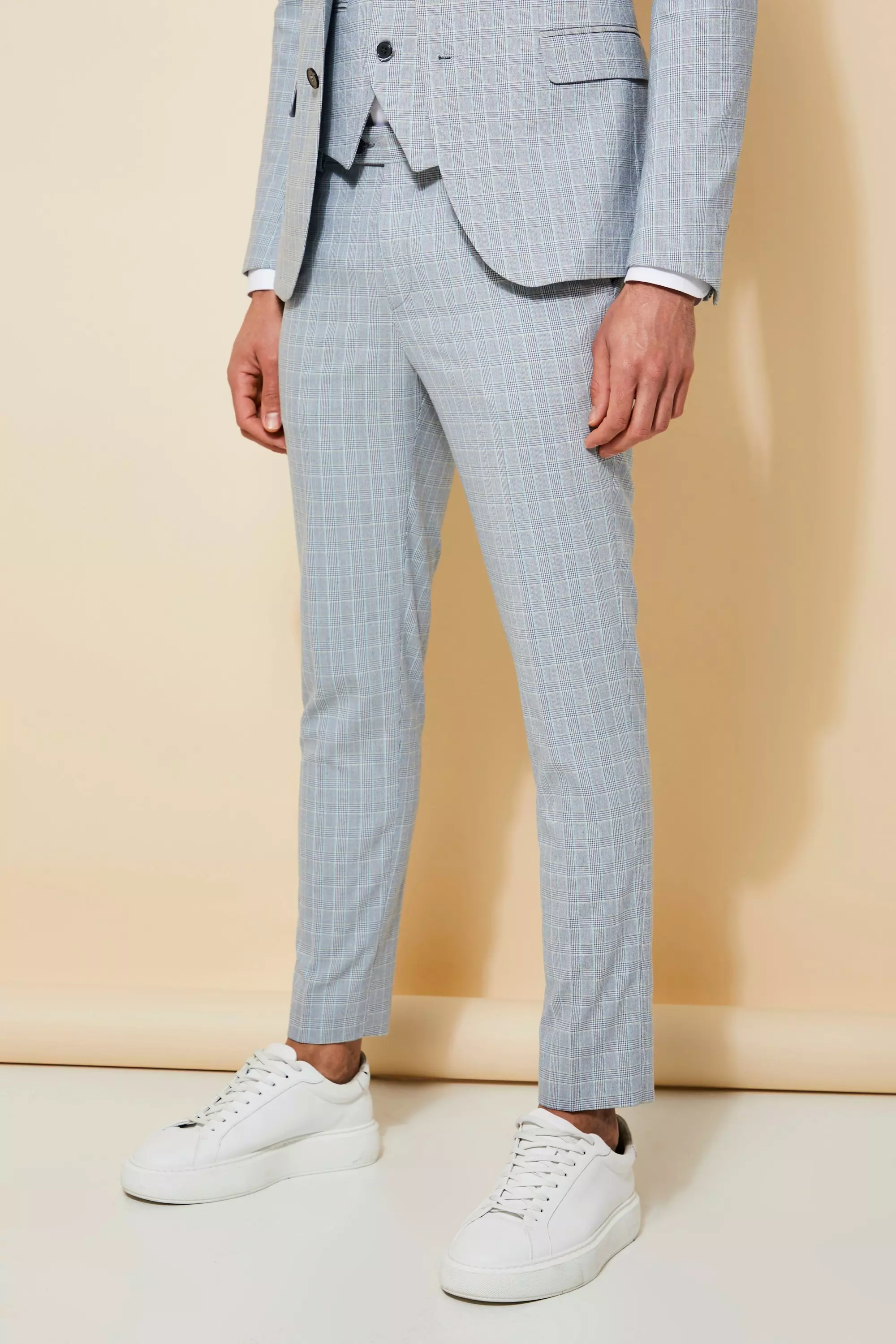 Blue check hot sale suit trousers